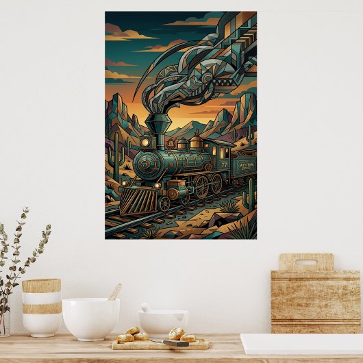 Art Deco Western Express Poster - Geometric Train  (Küche)