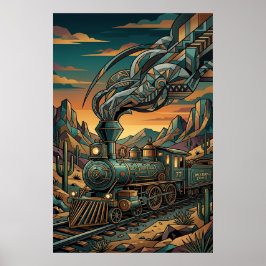 Art Deco Western Express Poster - Geometric Train 