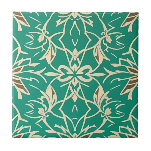 Art Deco Whimsical Floral Tile Fliese (Vorderseite)