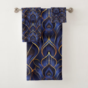 Art Deco Whimsical Vintag Blue Floral Muster Badhandtuch Set