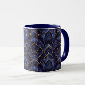 Art Deco Whimsical Vintag Blue Floral Muster Tasse (VorderseiteRechts)