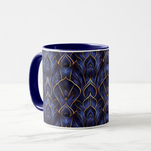 Art Deco Whimsical Vintag Blue Floral Muster Tasse (Vorderseite Links)