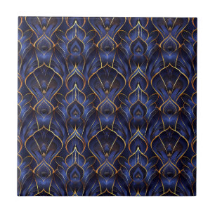 Art Deco Whimsical Vintage Blaues Blumenmuster Fliese