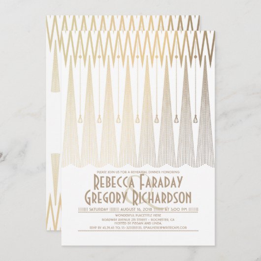 Art Deco White and Gold Gatsby Probe Dinner Einladung (Vorne/Hinten)