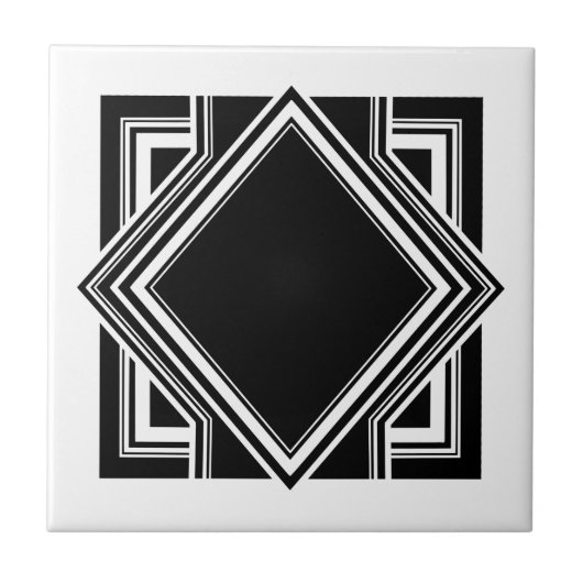 Art Deco White Black Geometric Square Element 05 Fliese (Vorderseite)