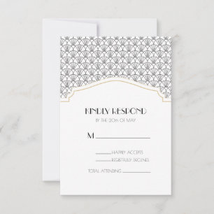 Art Deco White & Black Vintage Hochzeit Reaktion RSVP Karte
