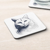 Art Deco White Cat Untersetzer Set (Linke Seite)