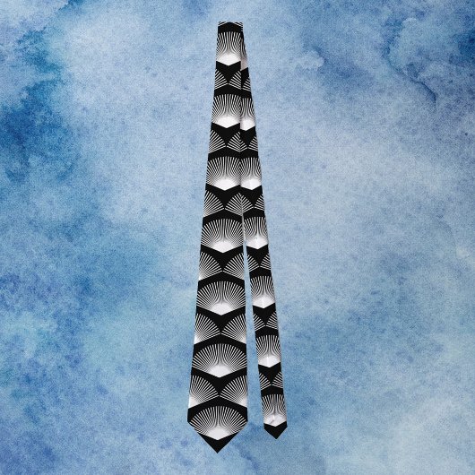 Art Deco White Fan Muster Schwarz Krawatte