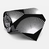 Art Deco White Fan Muster Schwarz Krawatte (Gerollt)