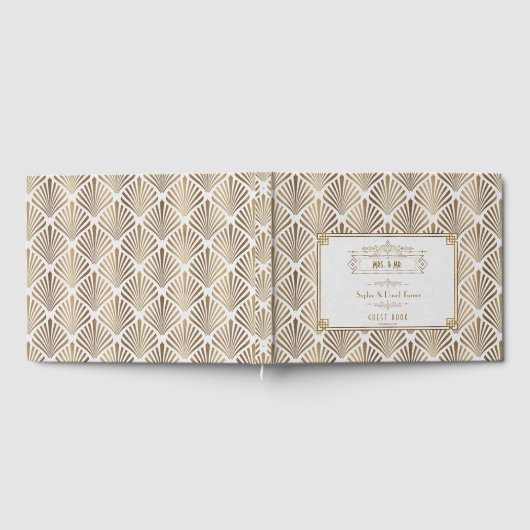 Art Deco White Gatsby 1920er Hochzeit Gästebuch (Voll)