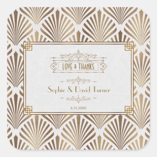 Art Deco White Gatsby 1920er Hochzeit Quadratischer Aufkleber (Vorderseite)