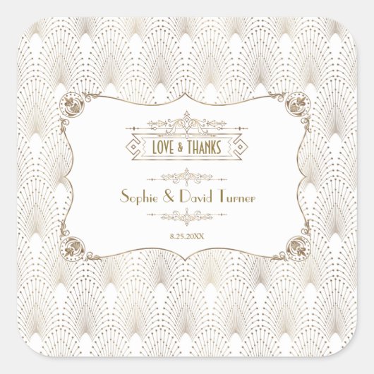 Art Deco White Gatsby 1920er Hochzeit Quadratischer Aufkleber (Vorderseite)