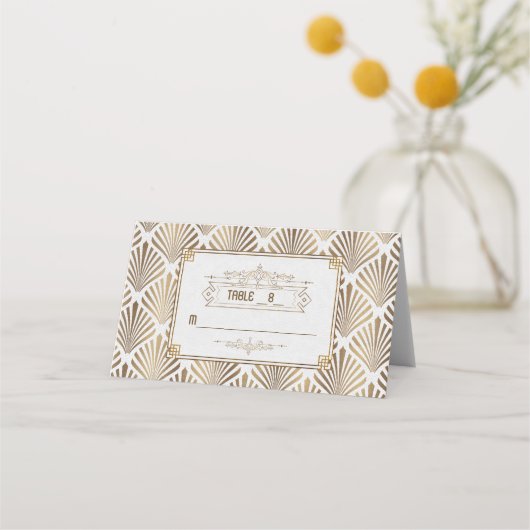 Art Deco White Gatsby 1920er Hochzeit Tischnummer Platzkarte (Rückseite)