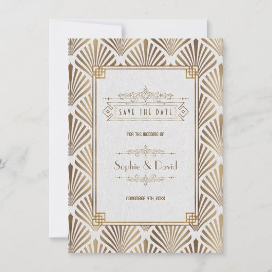 Art Deco White Gatsby 1920er Save the Date (Vorderseite)