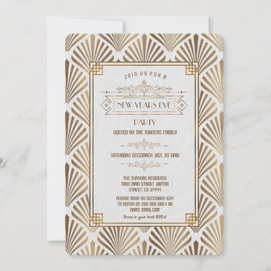 Art Deco White Gatsby 1920s New Year's Eve Party Einladung (Vorderseite)