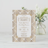 Art Deco White Gatsby Engagement Party der 1920er  Einladung (Stehend Vorderseite)