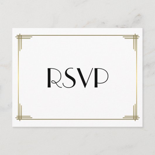 Art Deco White Great Gatsby Wedding RSVP Postkarte (Vorderseite)