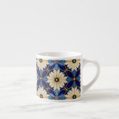Art Deco White Petals Blue Gold Floral Muster Espressotasse (Rechts)
