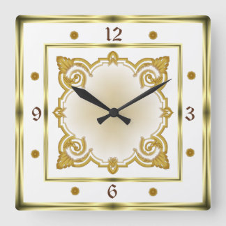 Art Deco White Quadratische Wanduhr