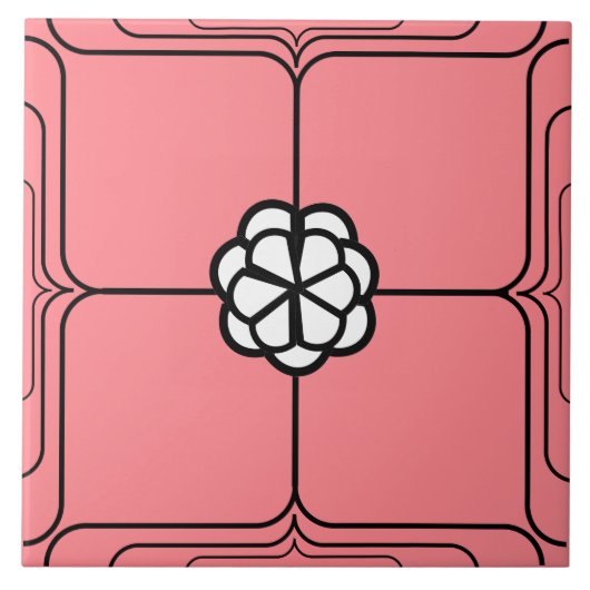 Art Deco White Rose on Pink Fliese (Vorderseite)