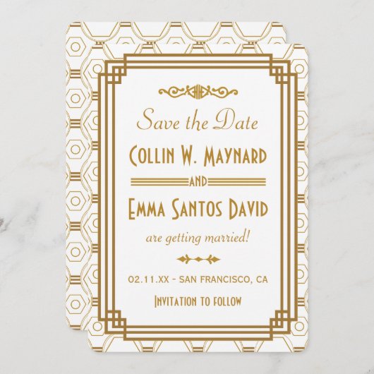 Art Deco White speichert Daten Save The Date (Vorne/Hinten)