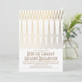 Art Deco White und Gold Geometrische Hochzeit Einladung (Stehend Vorderseite)