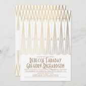 Art Deco White und Gold Geometrische Hochzeit Einladung (Vorne/Hinten)
