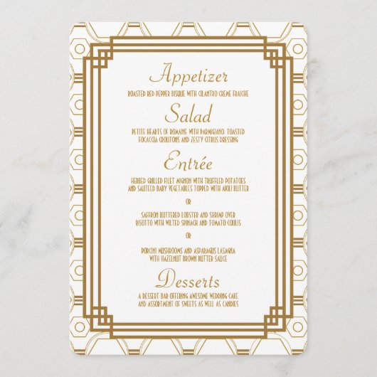 Art Deco White Wedding Menu Cards Menükarte (Vorderseite)