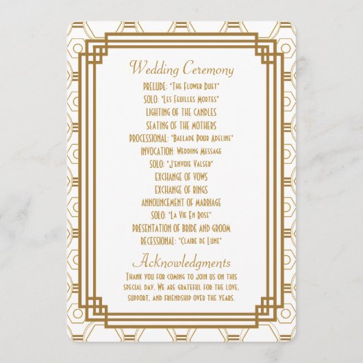 Art Deco White Wedding Programme (Rückseite)