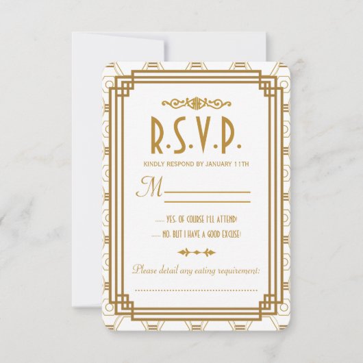 Art Deco White Wedding RSVP Cards (Vorderseite)