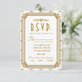 Art Deco White Wedding RSVP Cards (Stehend Vorderseite)