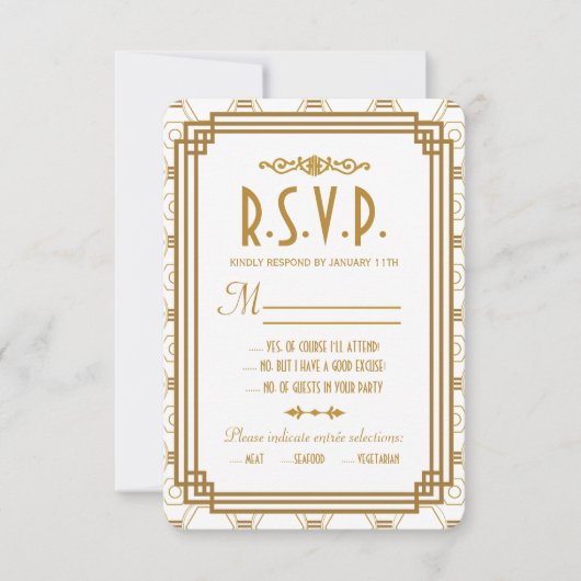 Art Deco White Wedding RSVP Cards (Vorderseite)