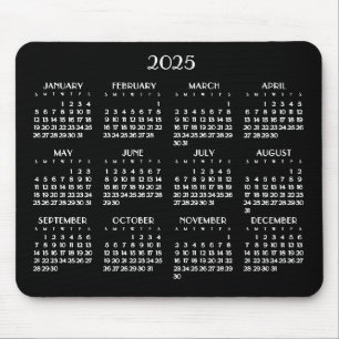 Art Deco White Yearly Calendar 2025 Mousepad