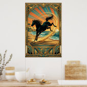 Art Deco Wild Horse Beach Sunset Teal Orange Poster (Küche)