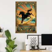 Art Deco Wild Horse Beach Sunset Teal Orange Poster (Heimbüro)