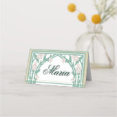 Art Deco William Morris Floral Green Wedding Platzkarte (Vorderseite)