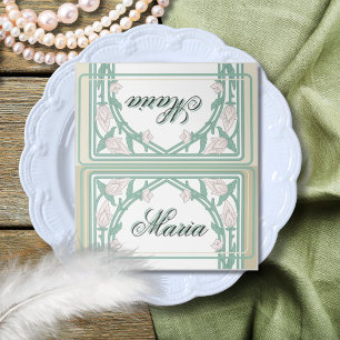 Art Deco William Morris Floral Green Wedding Platzkarte