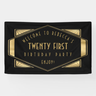 Art Deco Willkommen 21. Geburtstag Party Gold Blac Banner