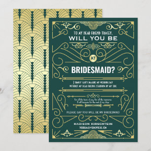 Art Deco Willst du meine Brautjungfer sein Gold Gr Einladung