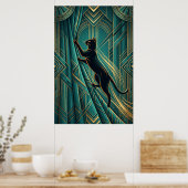 Art Deco Windowsill Black Cat Wall Art Poster (Küche)