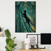 Art Deco Windowsill Black Cat Wall Art Poster (Heimbüro)