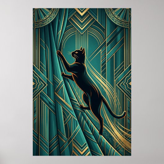 Art Deco Windowsill Black Cat Wall Art Poster (Vorne)