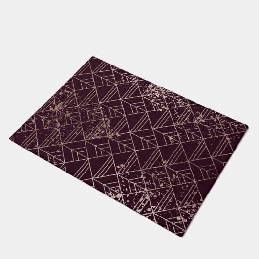 Art Deco Wine Red Gold Geometric Retro Muster Fußmatte (Schrägansicht)
