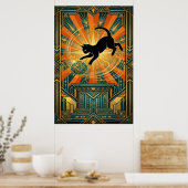 Art Deco Winged Mystical Cat Wall Art Poster (Küche)