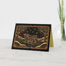 Art Deco Winter-Schlitten-Weihnachtskarte