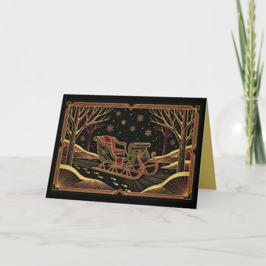 Art Deco Winter-Schlitten-Weihnachtskarte Feiertagskarte (Vorderseite)
