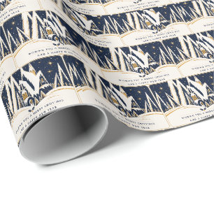Art Deco Winter-Weihnachtsdorf Navyblau Geschenkpapier
