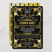 Art Deco wird mein Blumenmädchen Gold & Black sein Einladung (Vorne/Hinten)