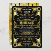 Art Deco wird mein Bridesmaid Gold & Black Einladung (Vorne/Hinten)