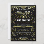 Art Deco wird mein Ring Bearer Gold Black sein Einladung (Vorderseite)
